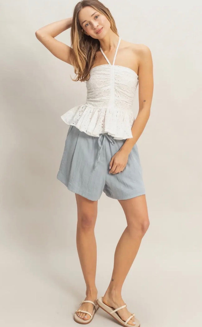 Drawstring Pleated Shorts