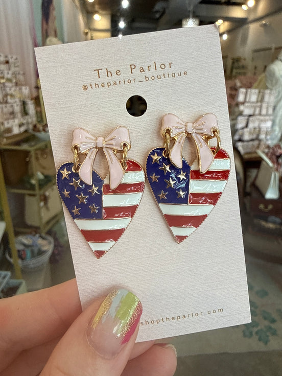 Pink Bow Heart Earrings