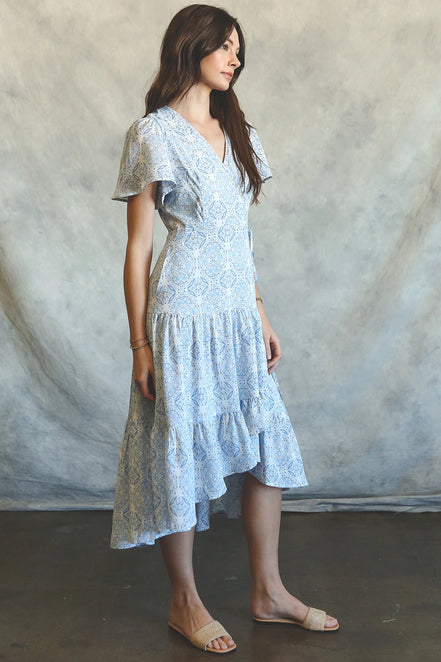 Tile Print Wrap Dress