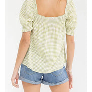 Gingham Puff Sleeve Top