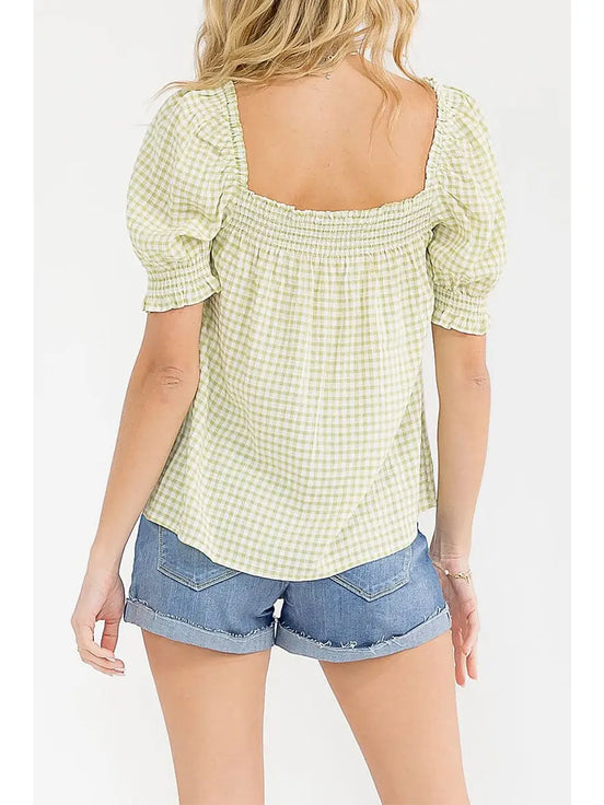 Gingham Puff Sleeve Top