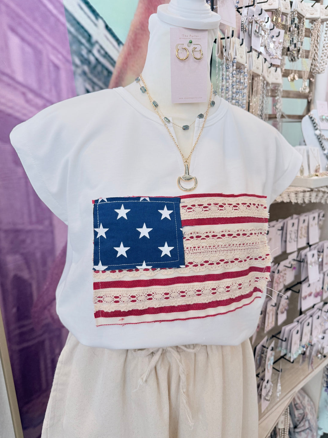 Lace Trimmed American Flag Tee