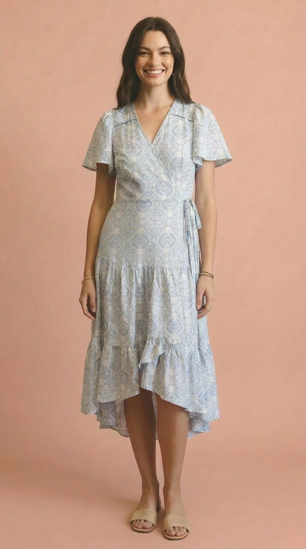 Tile Print Wrap Dress