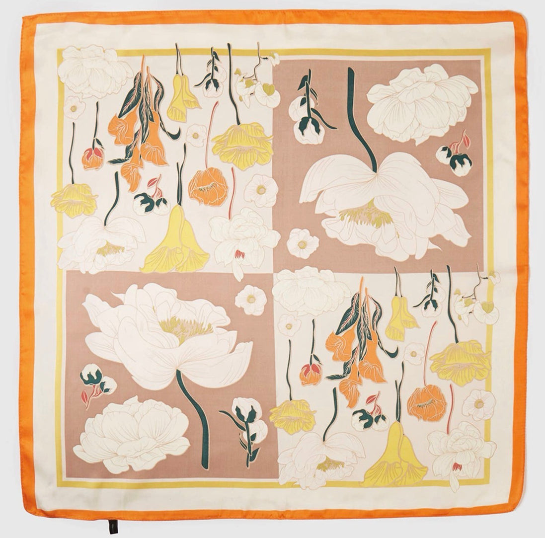 Floral Block Scarf- Orange