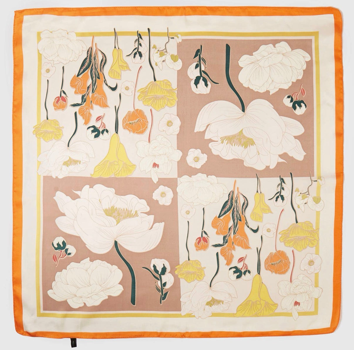 Floral Block Scarf- Orange