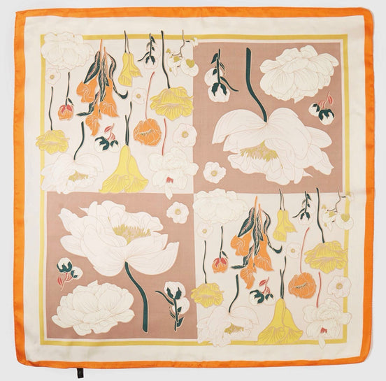Floral Block Scarf- Orange