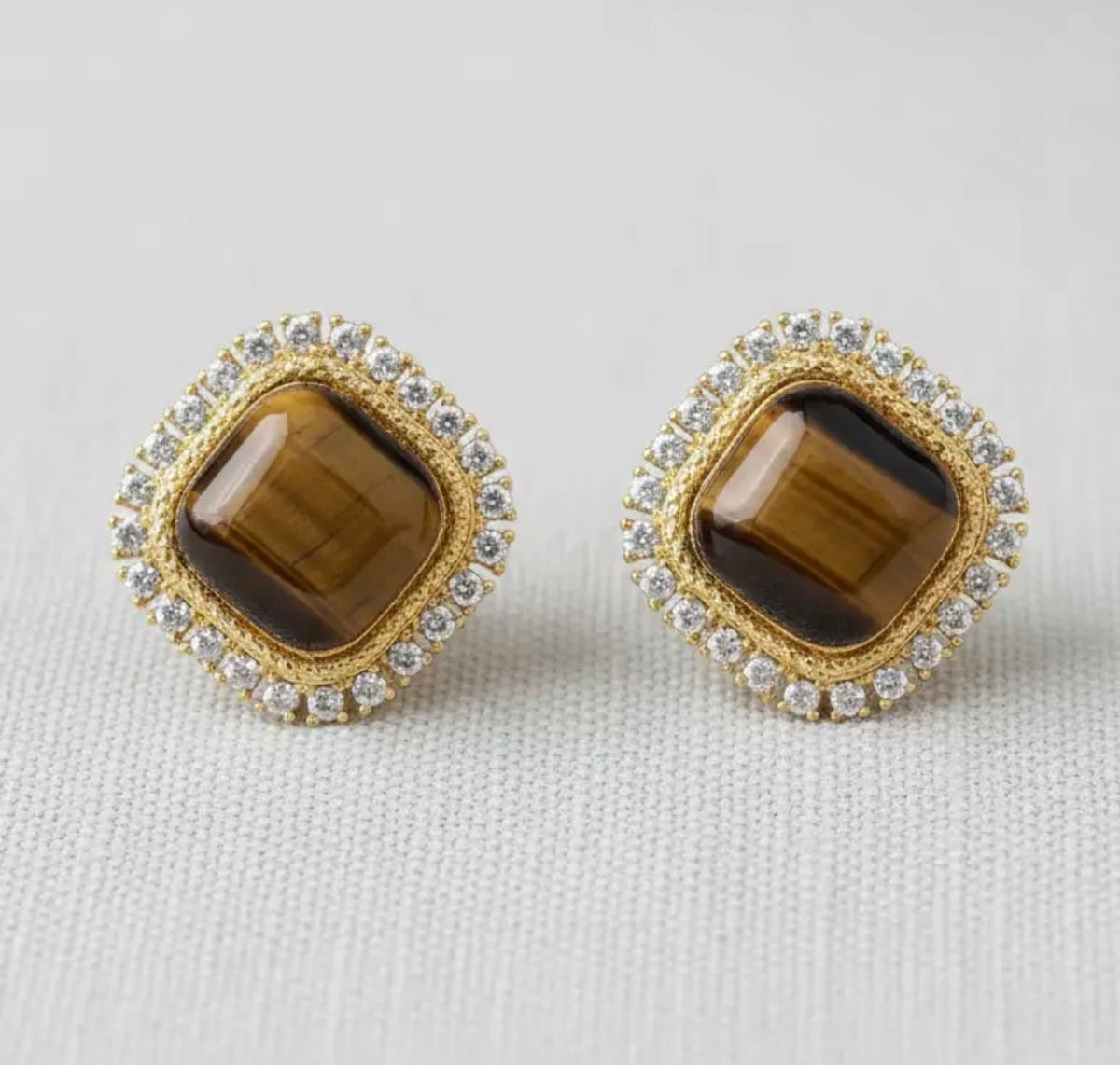Square Tiger Eye Studs
