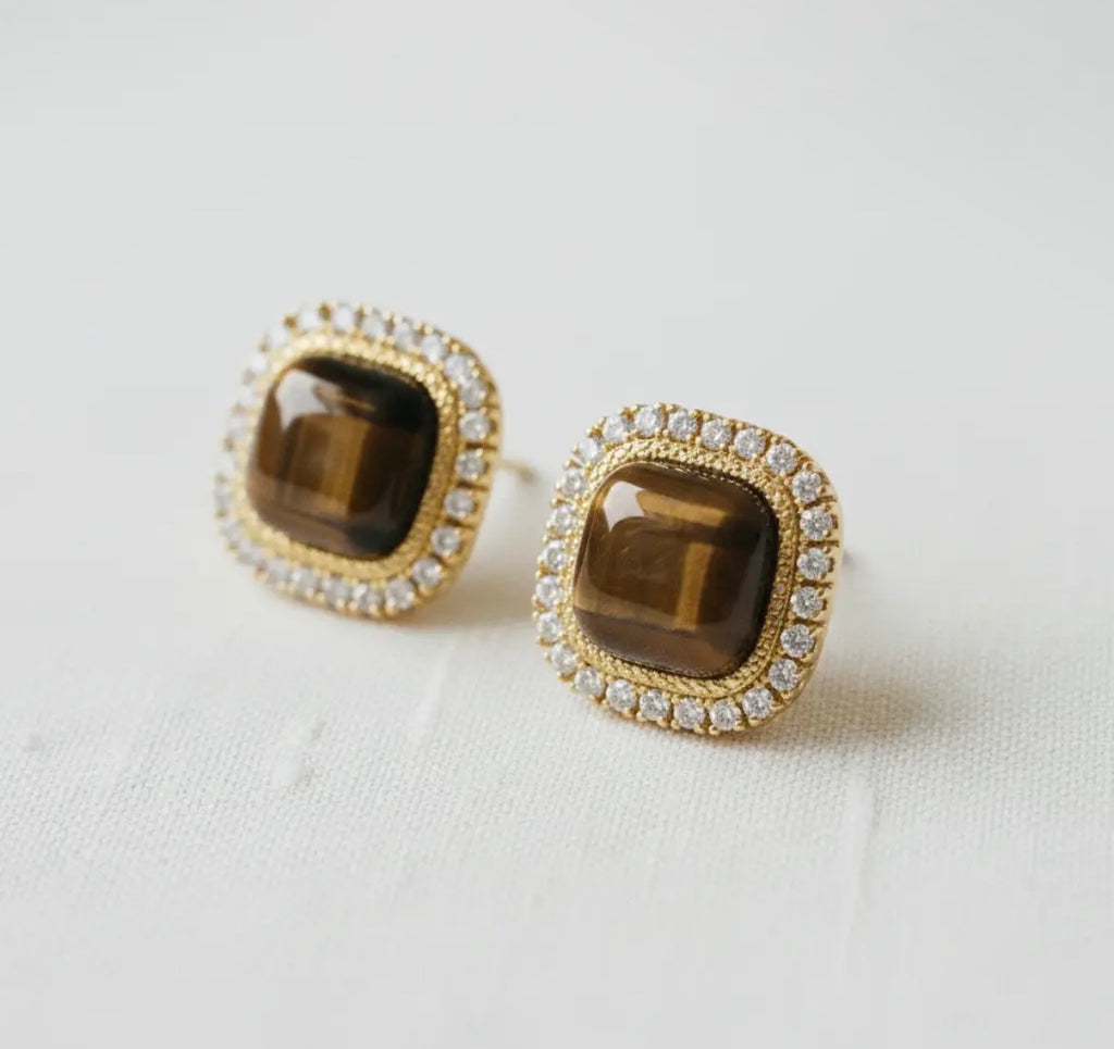 Square Tiger Eye Studs