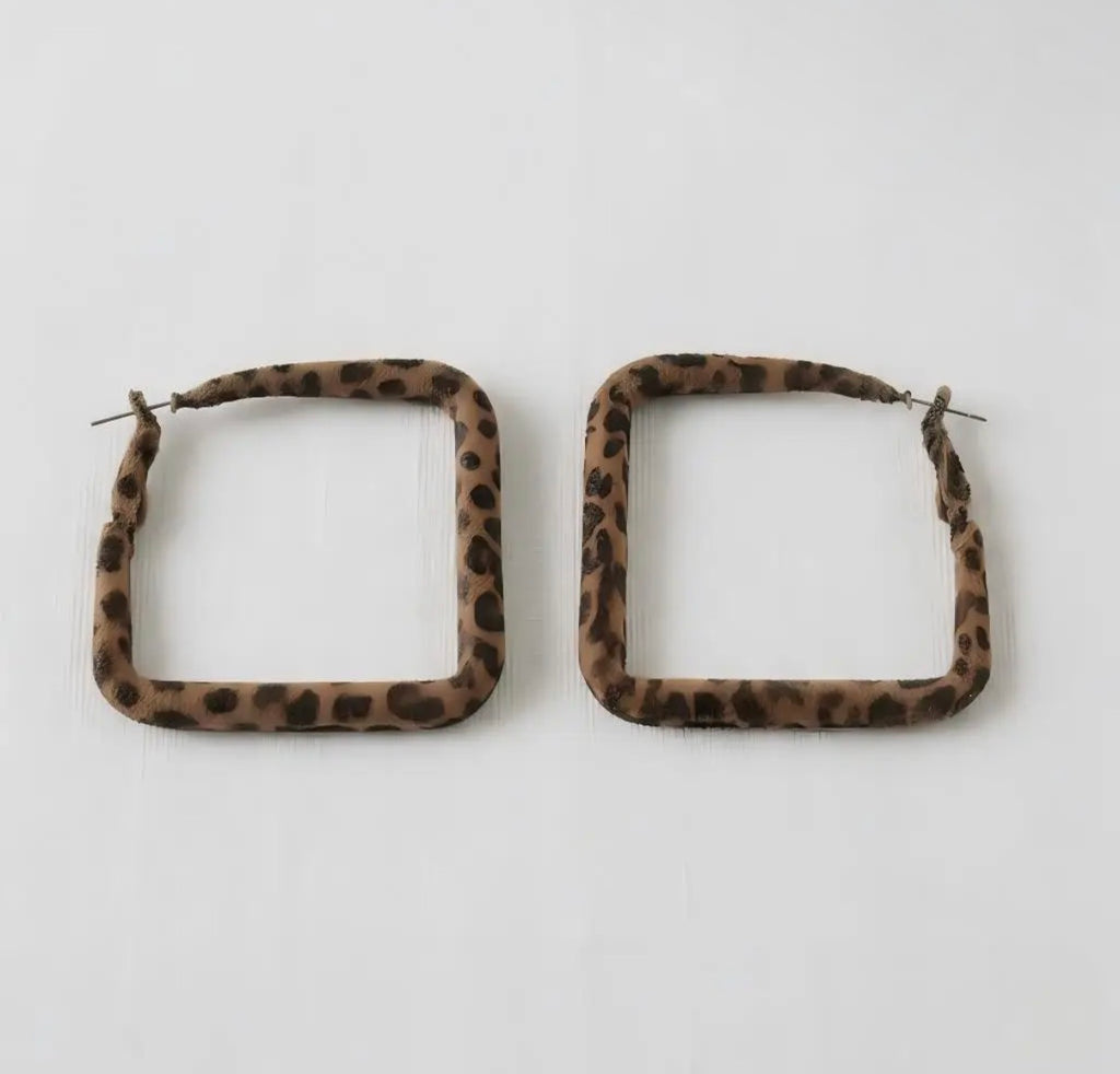 Leopard Square Hoops