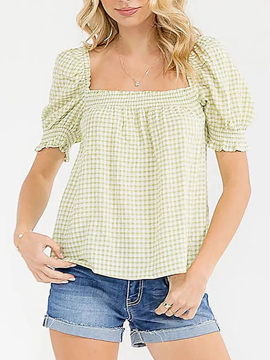 Gingham Puff Sleeve Top