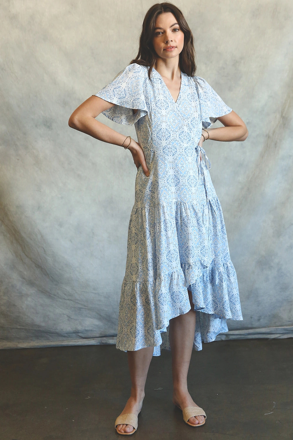 Tile Print Wrap Dress